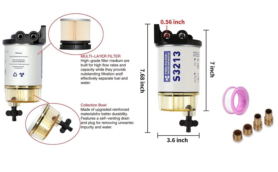 Marine Fuel Filter Assembly With Clear Bowl Replacement